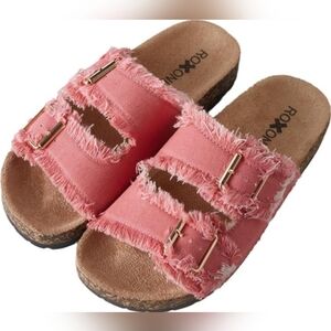 Women's Comfort Flat Sandals Double Buckle Adjustable Straps: Pink